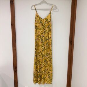 Old Navy Floral Cami Maxi Dress Women L Yellow Crossback Strappy | Cottagecore
